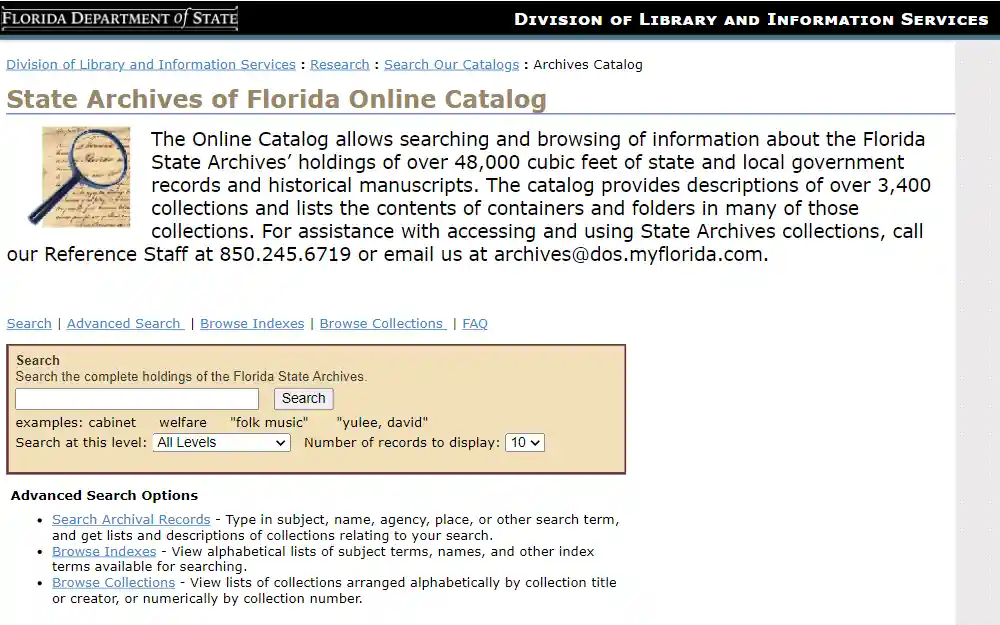 A screenshot of the database which includes divorce indexes from around the state.