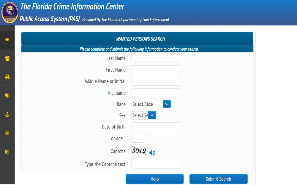 A screenshot showing Wanted Persons Search asking for information to find a wanted person.